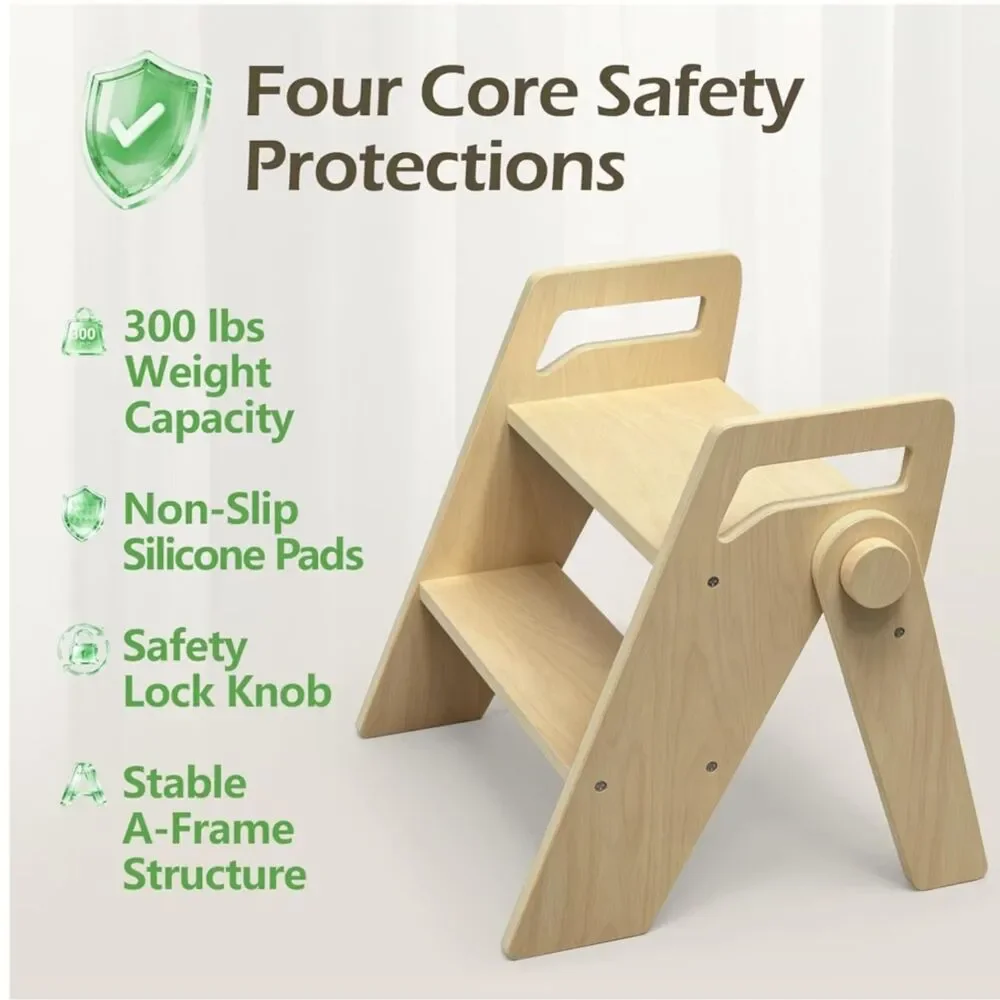 NEW Toddler Step Stool Non Slip Wooden Natural 300 LB Max
